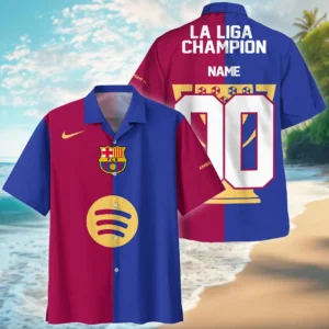 Barcelona Hawaiian Shirt La Liga Champion 2025 For Fan Barcelona HVN1006LALIGACUS05142025HAW