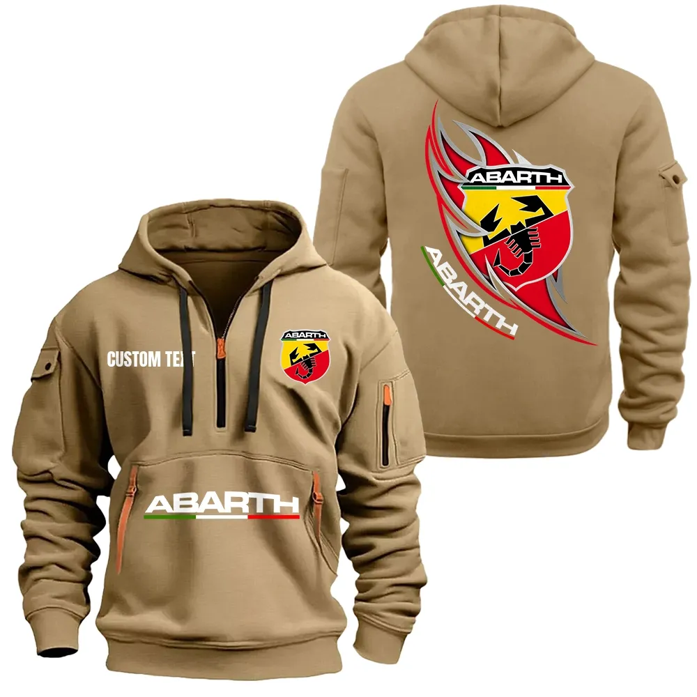 abarth hoodie half zipper car1701112025 car all over print hoodie half zipper khaki aneva