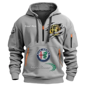 Alfa Romeo Half Zip Hoodie CAR113021425852, Best Gift for Him, Husband, Boyfriend - Gray