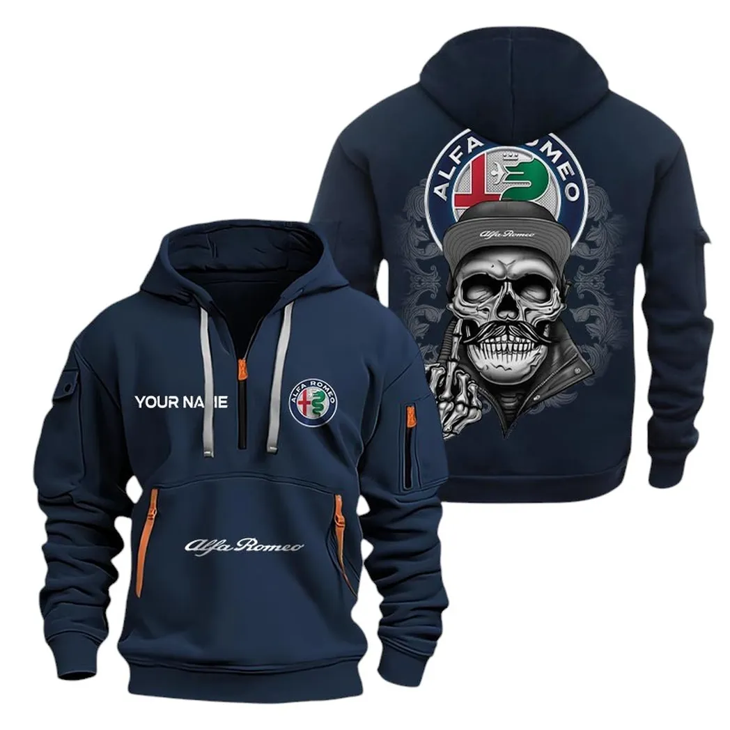 Alfa Romeo Half Zip Hoodie For Men, Gift For Alfa Romeo Fan CAR166022625144 - Navy