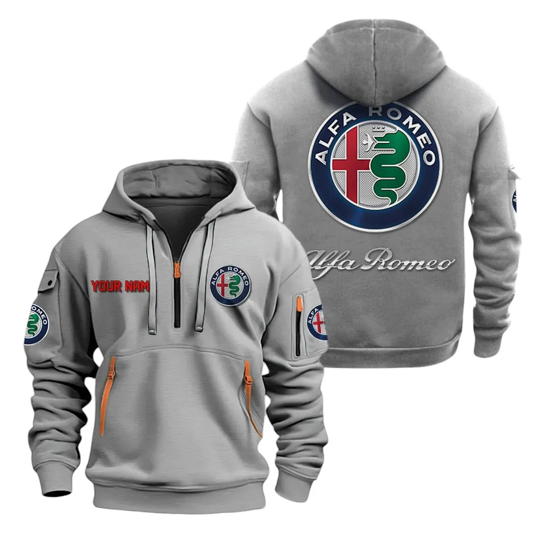 Alfa Romeo Half Zip Hoodie For Men, Gift For Alfa Romeo Lovers CAR20022125669 - Gray