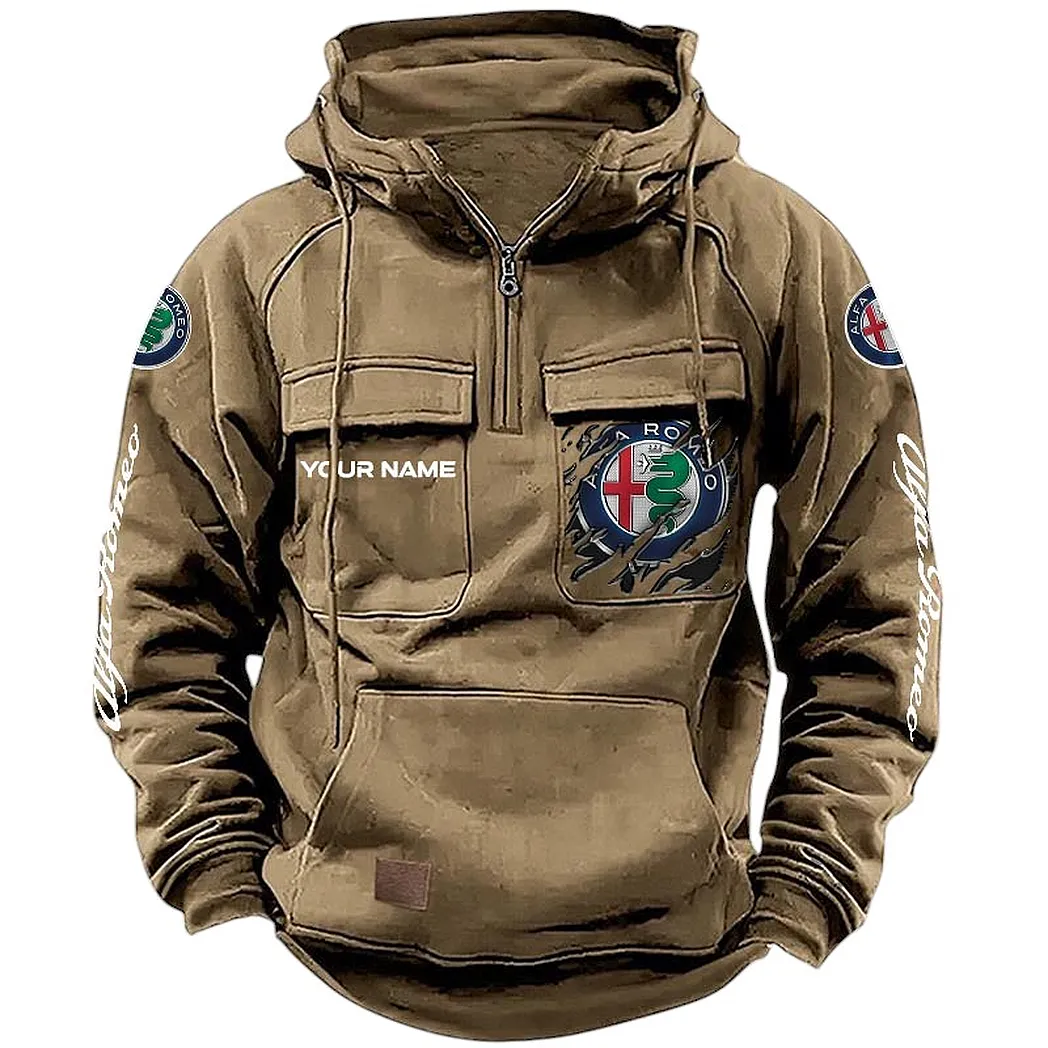 Alfa Romeo Hoodie Tactical Quarter Zip, Gift For Alfa Romeo Lovers CAR164022425154 - Khaki