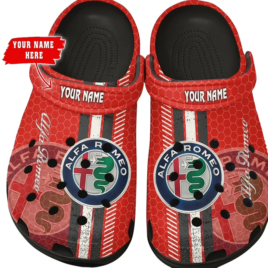 Alfa Romeo Red Crocs Shoes Gift For Alfa Romeo Red Lovers, Birthday Gift For Husband, Boyfriend CAR82022025556 - Black