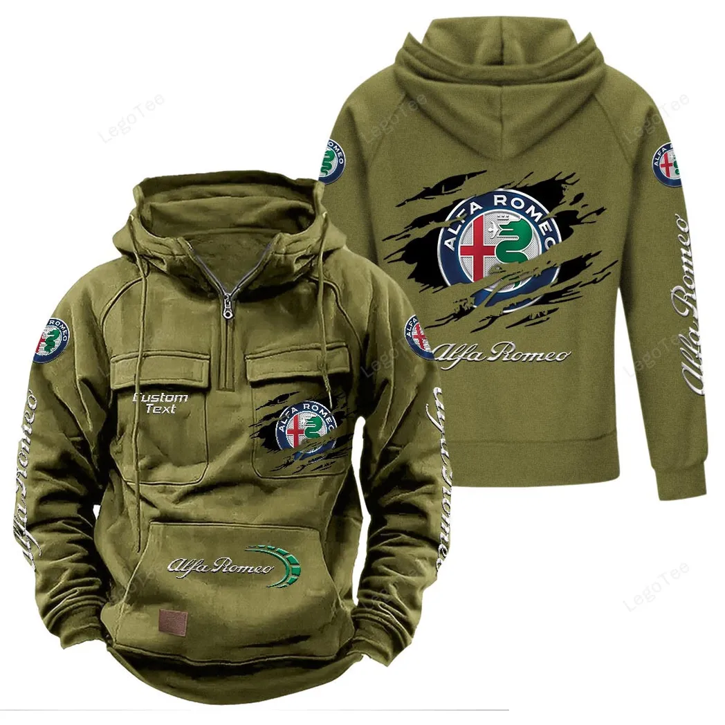 Alfa Romeo Tactical Quarter Zip Hoodie, Gift For Alfa Romeo Lovers, Gift For Him, Husband, Boyfriend - Army Green CAR122021425025-1