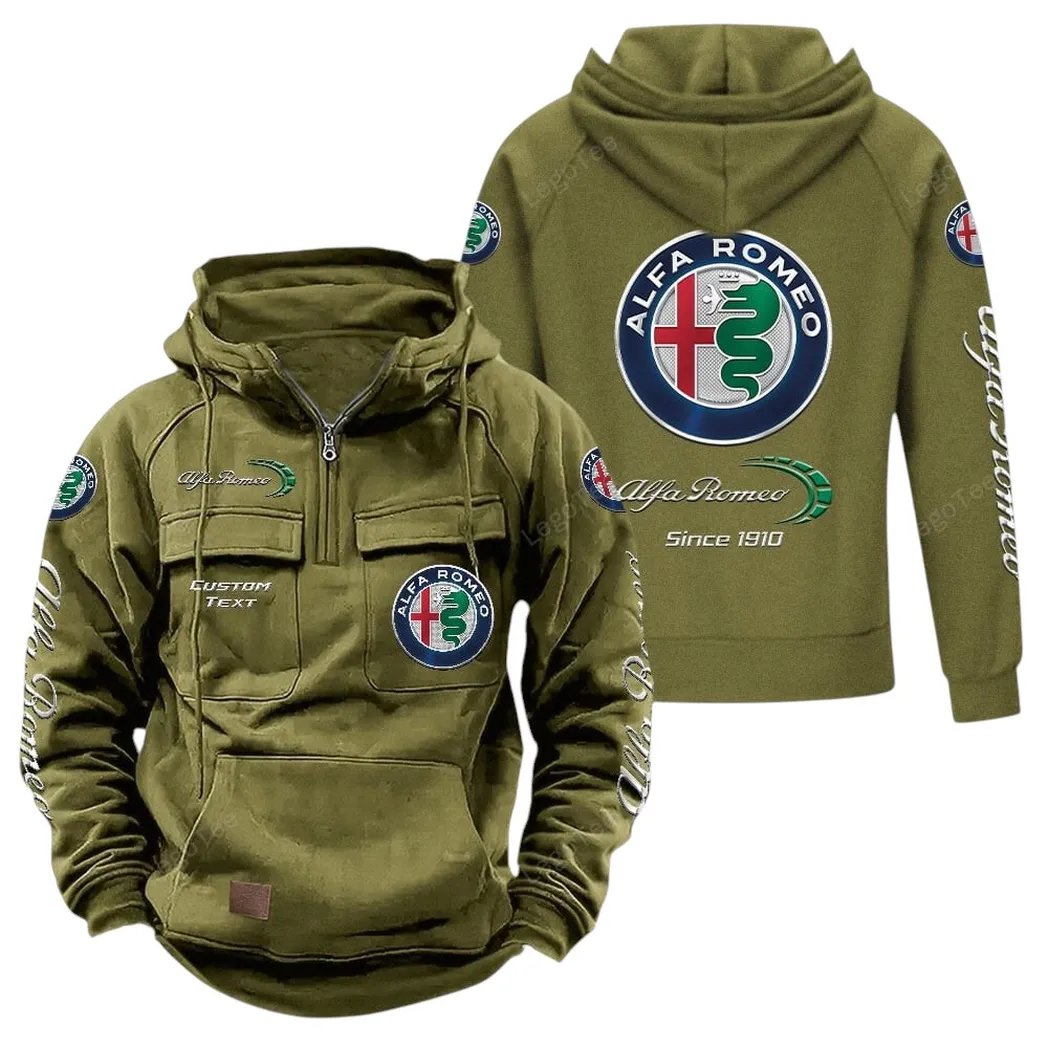 Alfa Romeo Tactical Quarter Zip Hoodie, Gift For Alfa Romeo Lovers, Gift For Him, Husband, Boyfriend - Army Green CAR96021425719-1