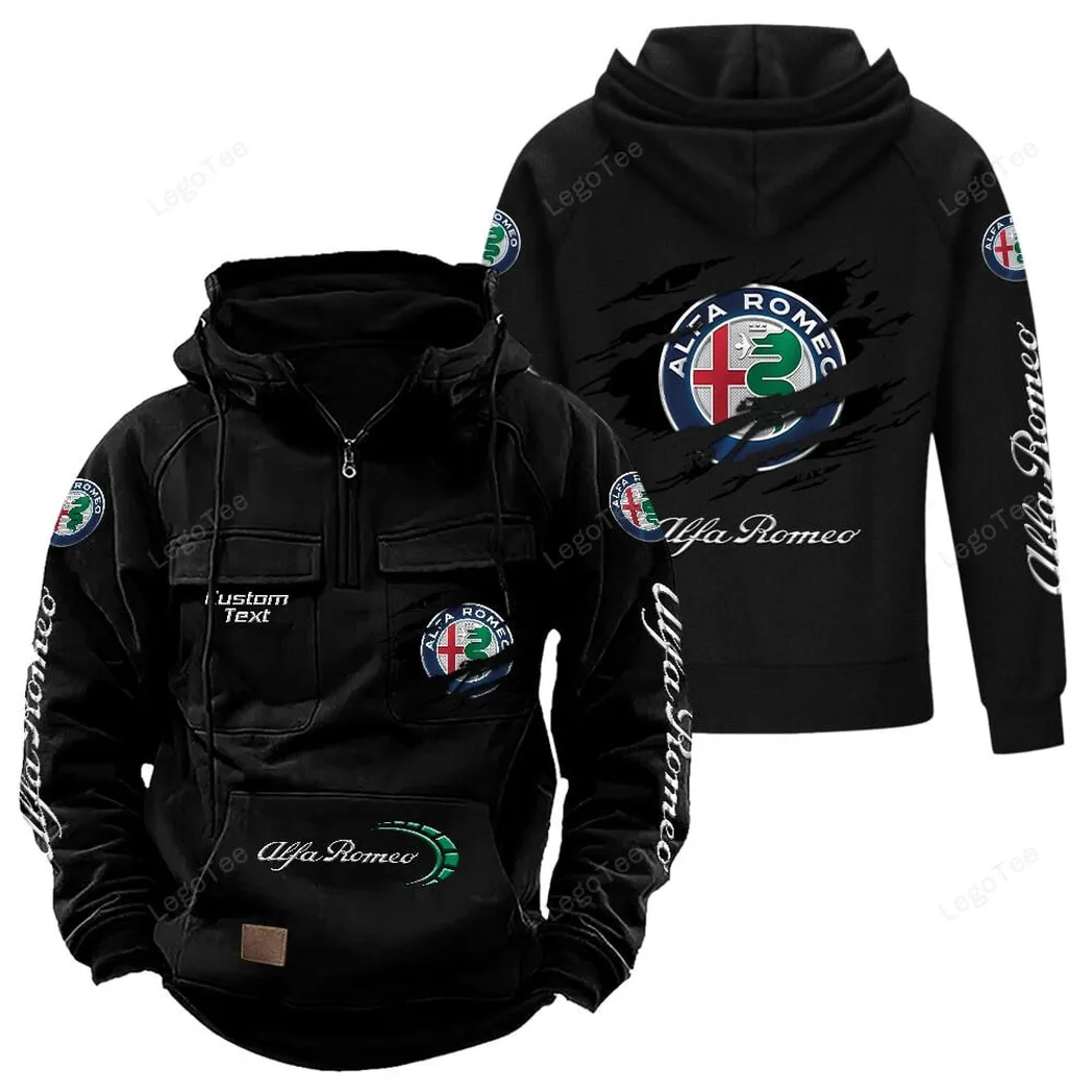 Alfa Romeo Tactical Quarter Zip Hoodie, Gift For Alfa Romeo Lovers, Gift For Him, Husband, Boyfriend - Black CAR122021425025-2