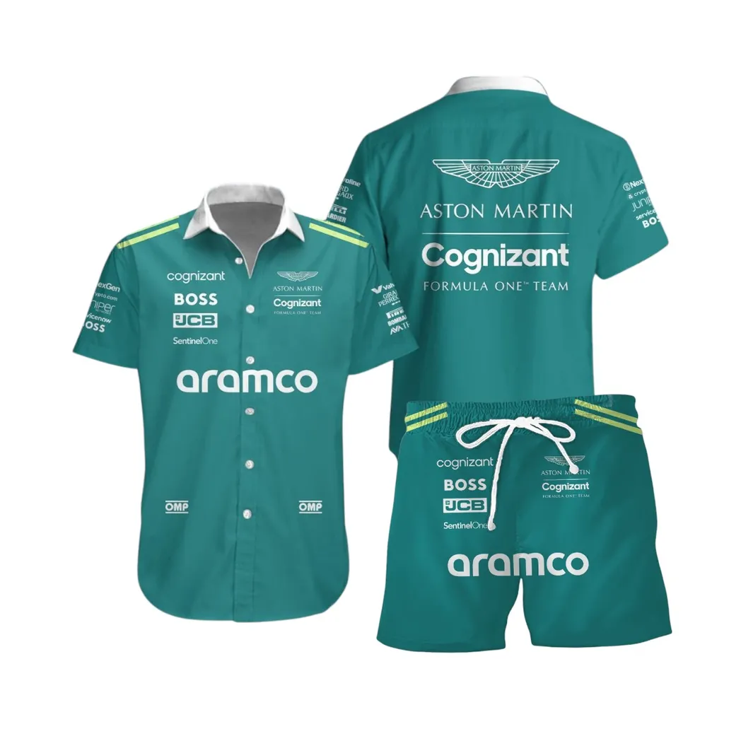 Aston Martin Aramco Hawaiian Set For Men, All Over Print Hawaiian Set Aston Martin Aramco CAR40404082503