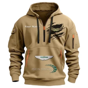 Aston Martin Half Zip Hoodie CAR113021425791, Best Gift for Him, Husband, Boyfriend - Khaki