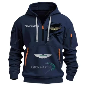 Aston Martin Half Zip Hoodie CAR113021425791, Best Gift for Him, Husband, Boyfriend - Navy