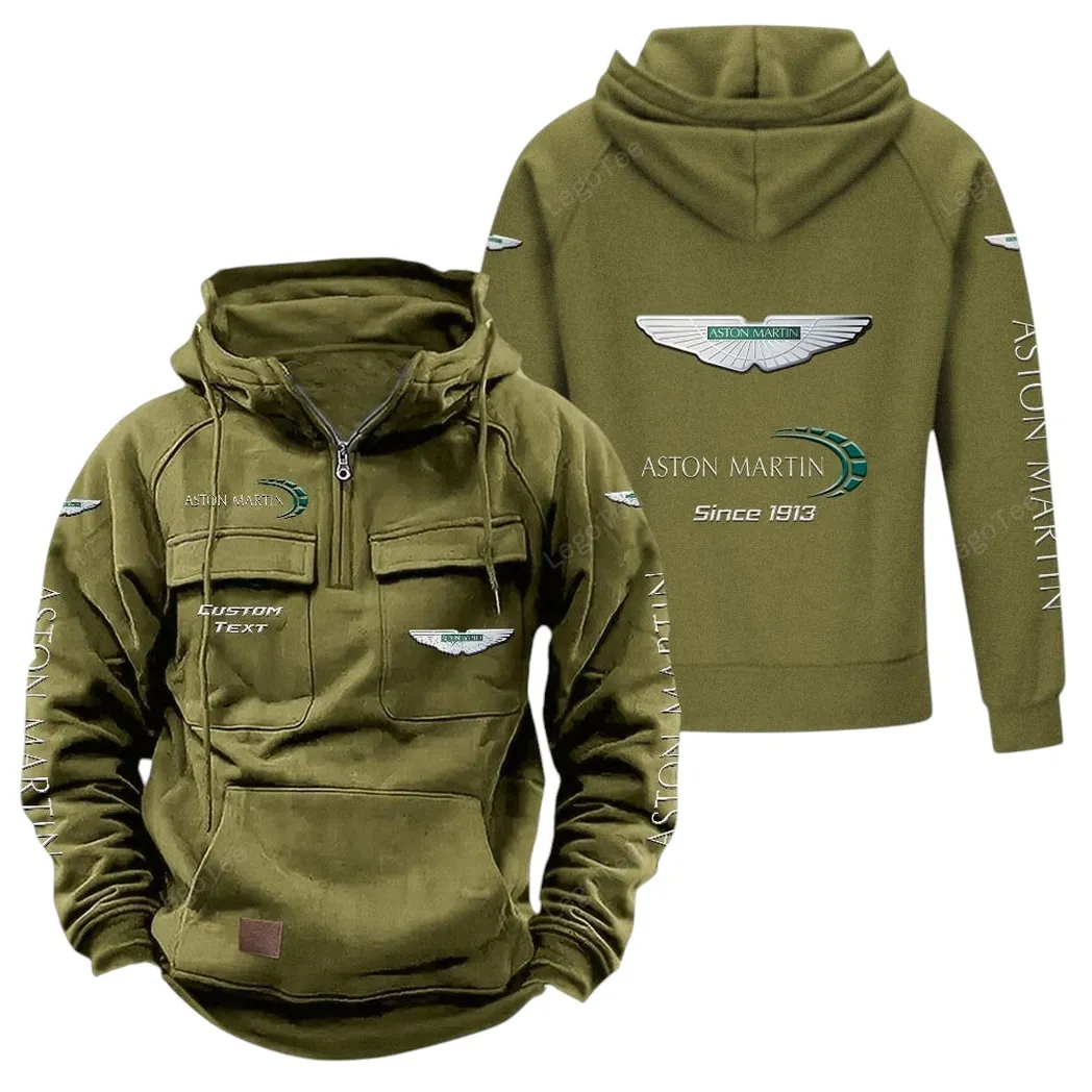 Aston Martin Tactical Quarter Zip Hoodie, Gift For Aston Martin Lovers, Gift For Him, Husband, Boyfriend - Army Green CAR96021425740-1