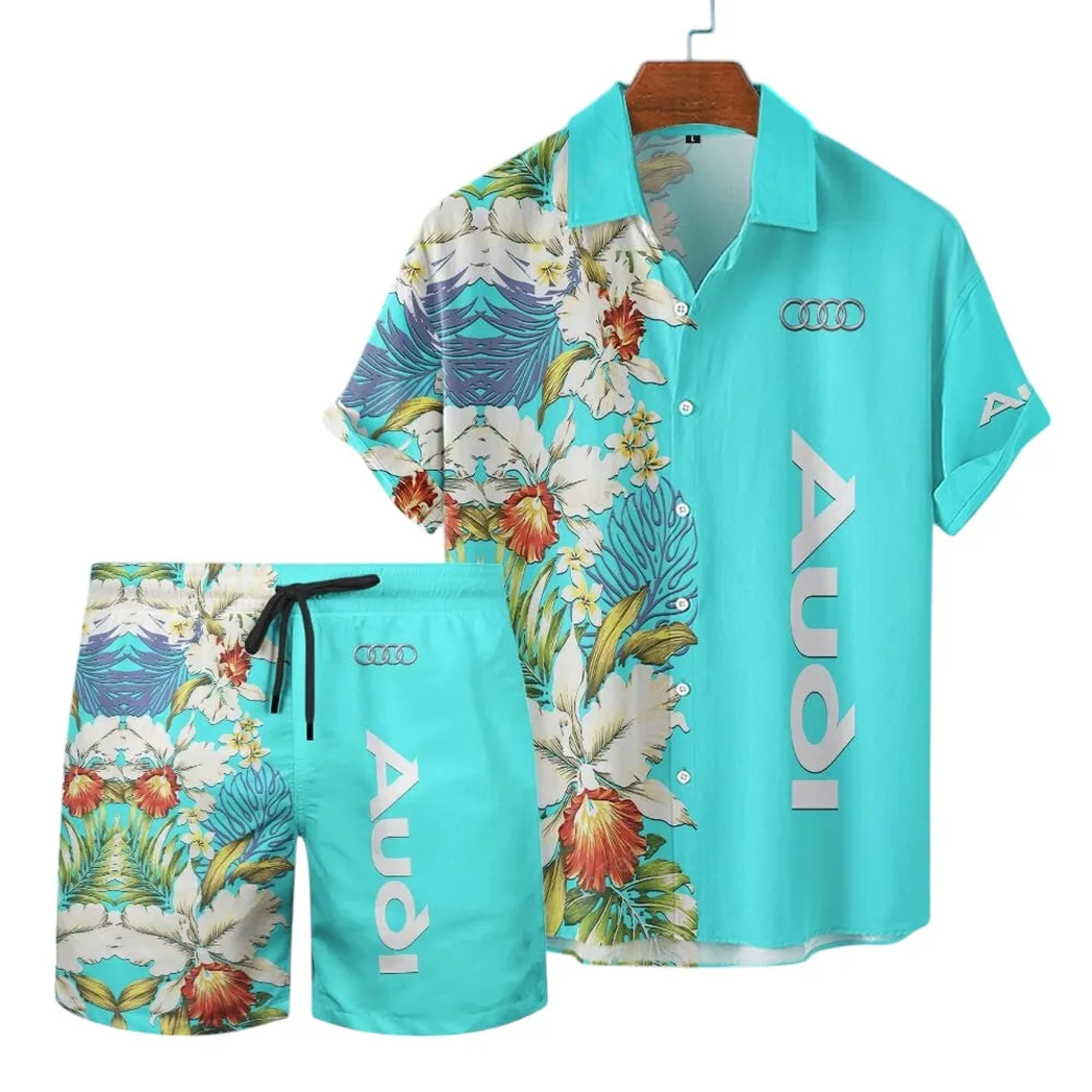 Audi Hawaiian Shirt Set, Gift For Audi Lovers, Gift For Him, Husband, Boyfriend CAR12303042500 - Cyan