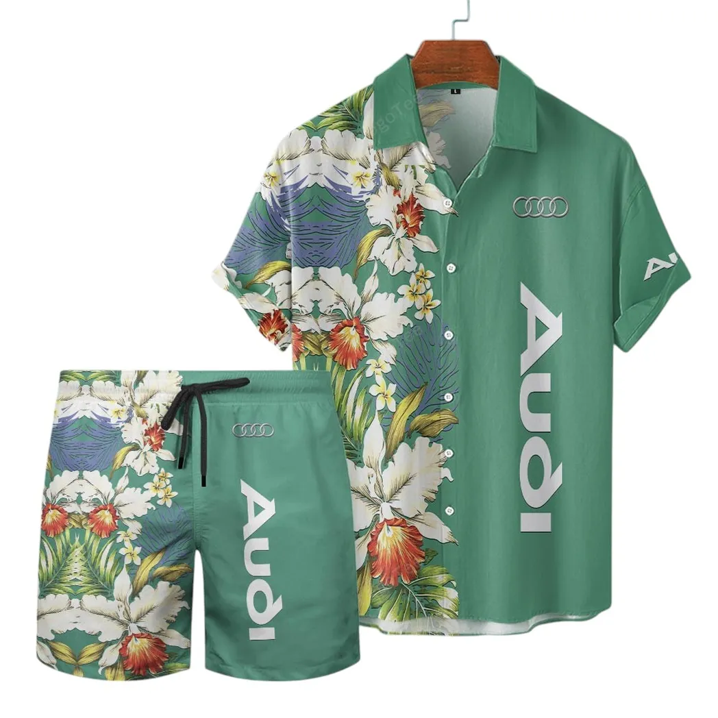 Audi Hawaiian Shirt Set, Gift For Audi Lovers, Gift For Him, Husband, Boyfriend CAR12303042500 - Green