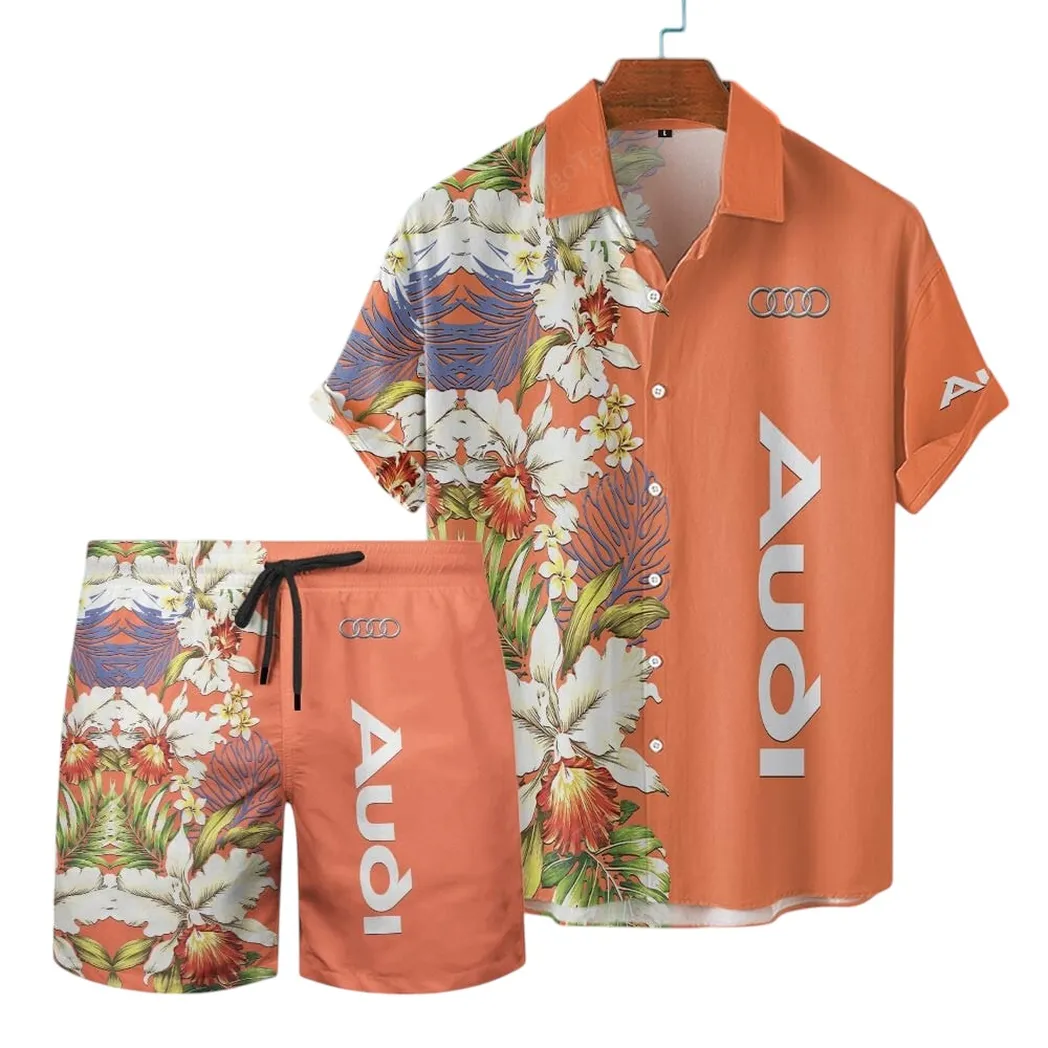 Audi Hawaiian Shirt Set, Gift For Audi Lovers, Gift For Him, Husband, Boyfriend CAR12303042500 - Orange