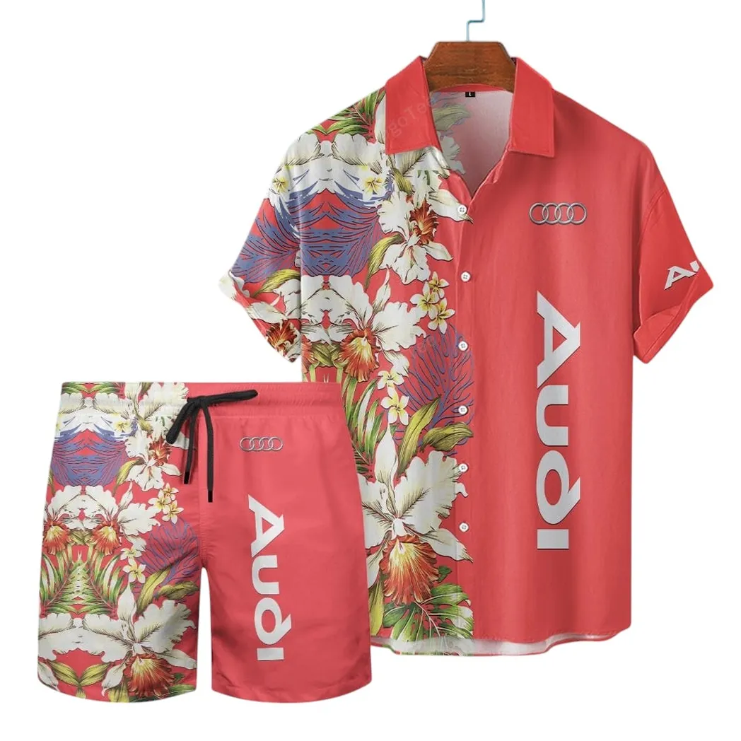 Audi Hawaiian Shirt Set, Gift For Audi Lovers, Gift For Him, Husband, Boyfriend CAR12303042500 - Red