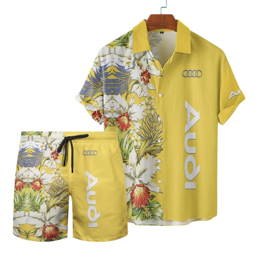 Audi Hawaiian Shirt Set, Gift For Audi Lovers, Gift For Him, Husband, Boyfriend CAR12303042500 - Yellow