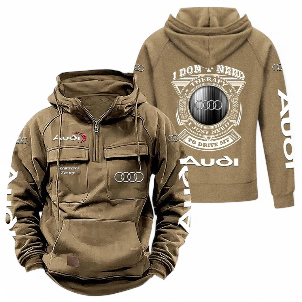 Audi Tactical Quarter Zip Hoodie CAR106021525008, Gifts For Men, Him, Husband, Boyfriend - Khaki