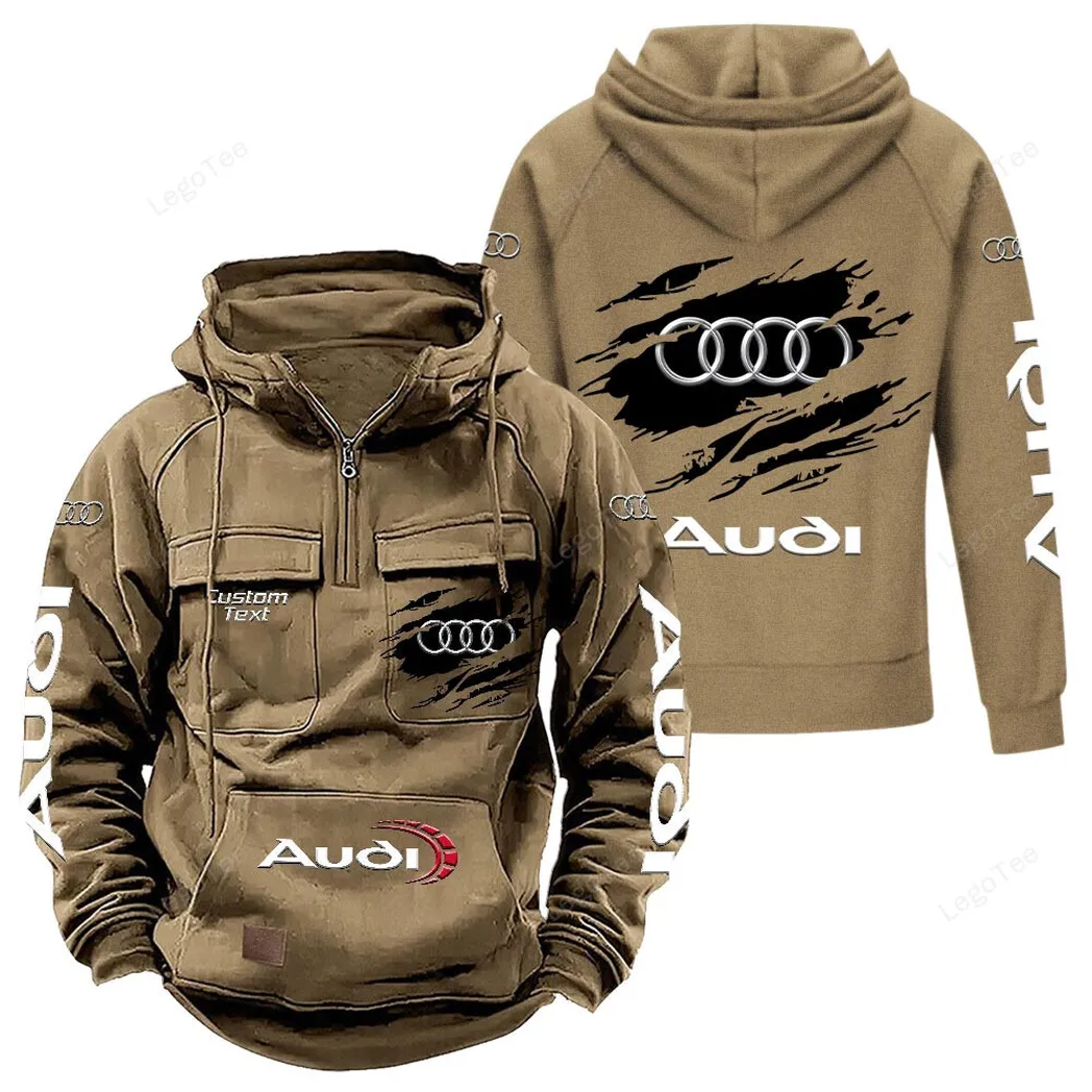 Audi Tactical Quarter Zip Hoodie, Gift For Audi Lovers, Gift For Him, Husband, Boyfriend - Khaki CAR122021425003-4