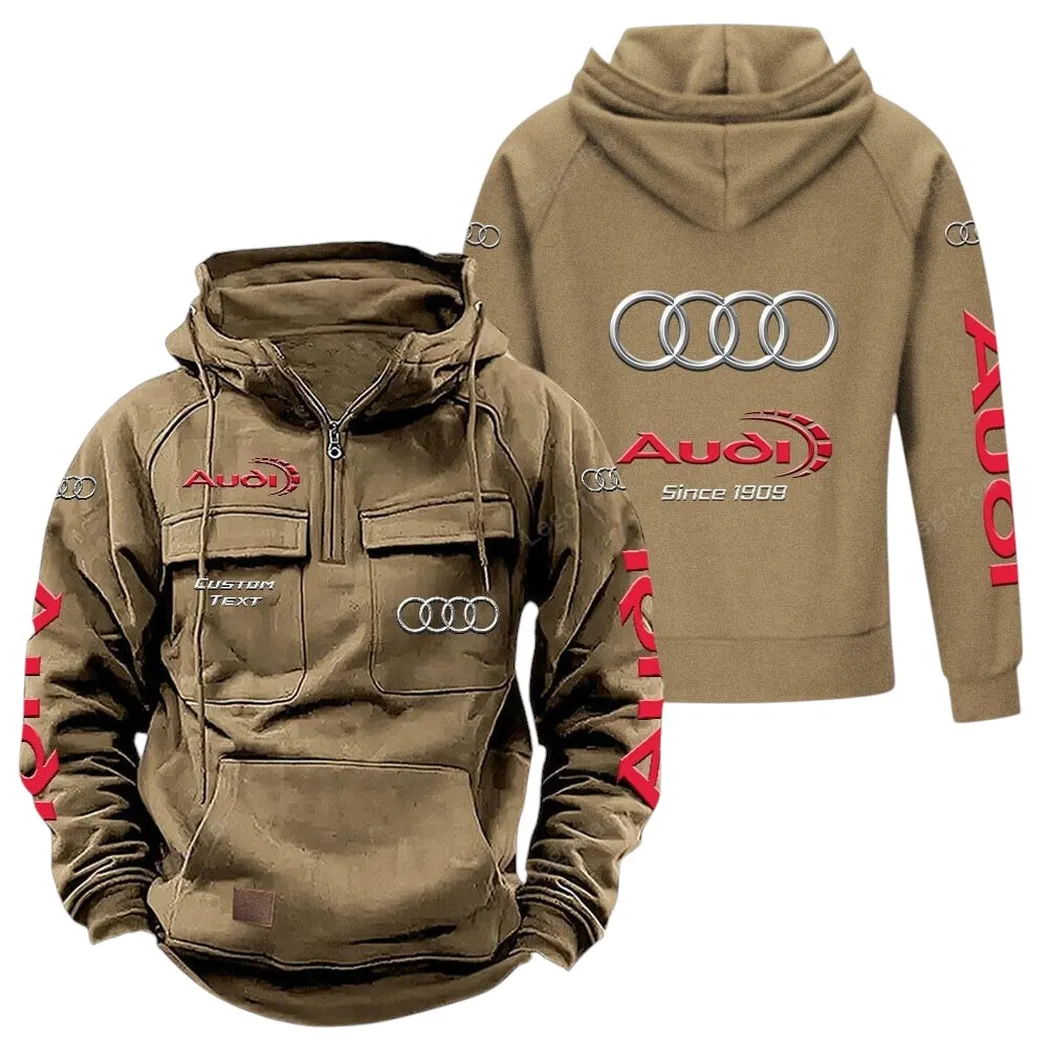 Audi Tactical Quarter Zip Hoodie, Gift For Audi Lovers, Gift For Him, Husband, Boyfriend - Khaki CAR96021425669-4