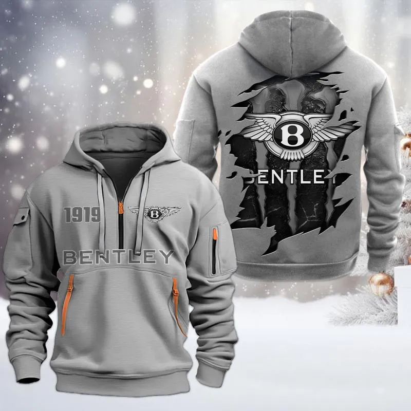 Bentley Half Zip Hoodie, All Over Print Half Zip Hoodies For Men CAR198032794 - Gray