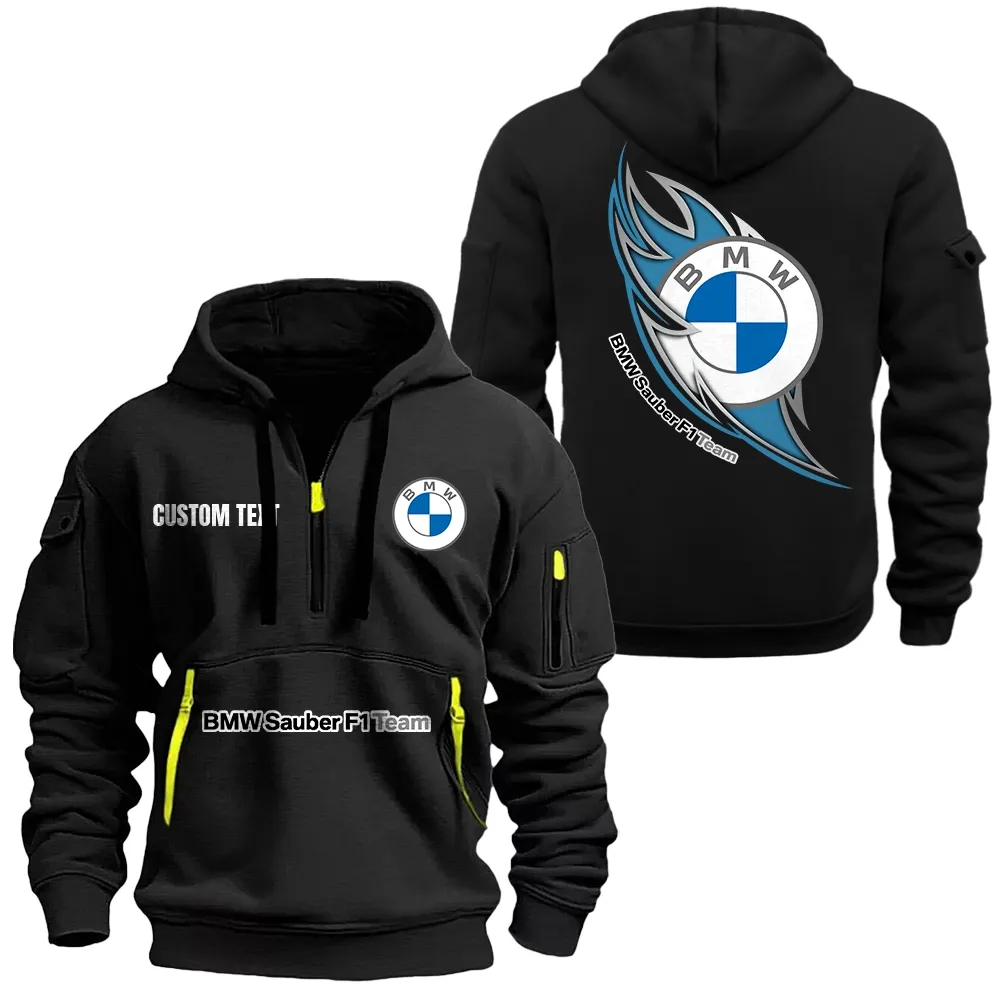 bmw f1 Hoodie Half Zipper CAR1701112028, CAR All Over Print Hoodie Half Zipper - Black