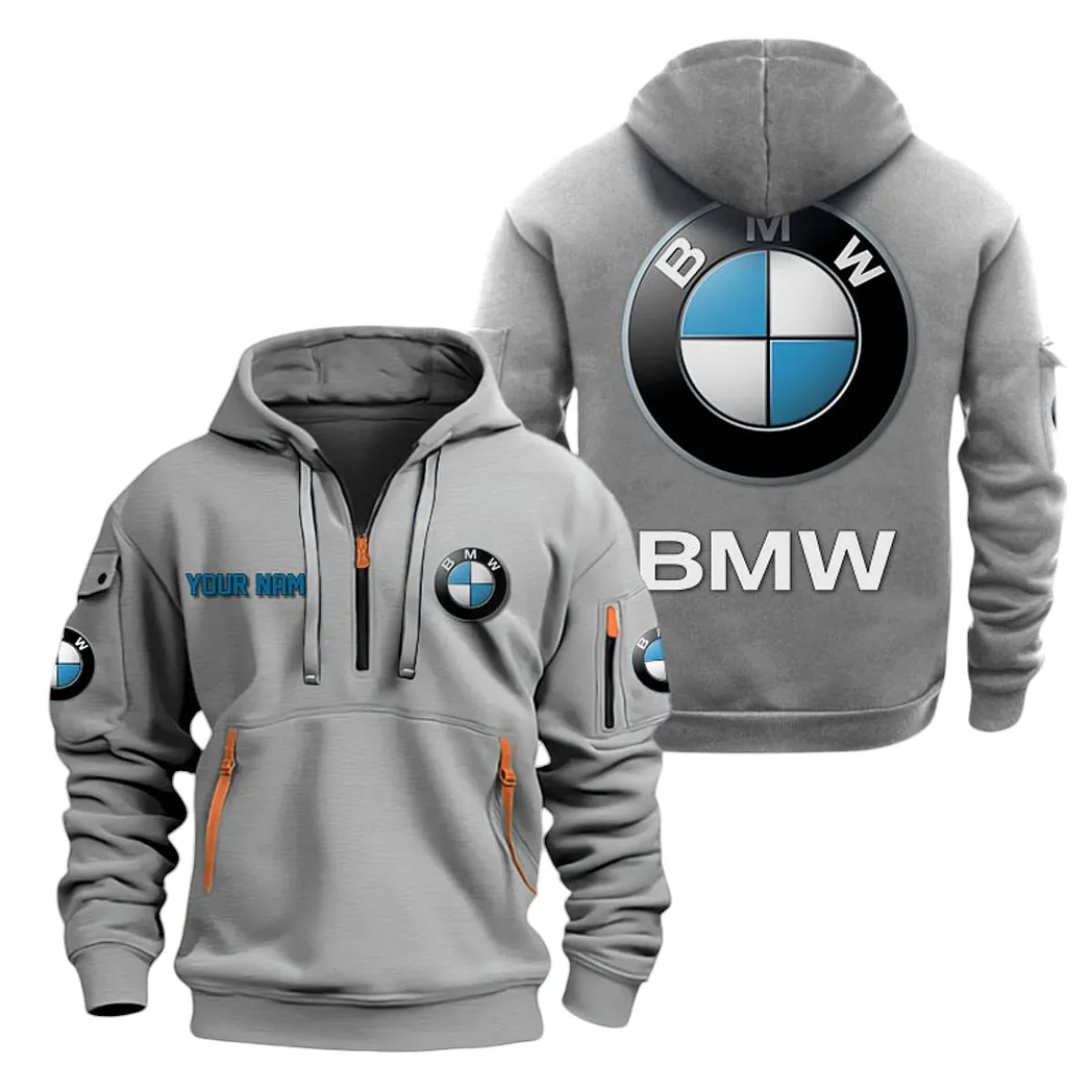 BMW Half Zip Hoodie For Men, Gift For BMW Lovers CAR20022125701 - Gray