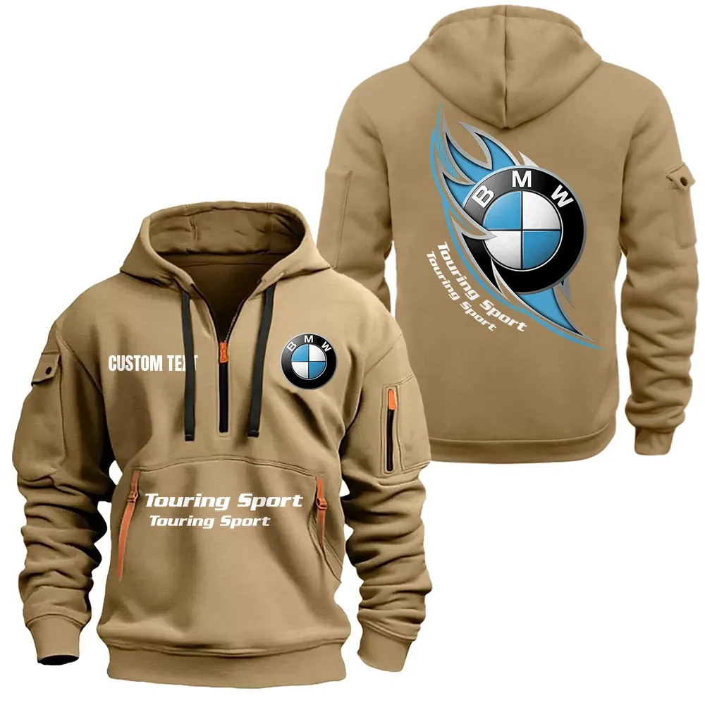 BMW Hoodie Half Zipper CAR1701112030, CAR All Over Print Hoodie Half Zipper - Khaki