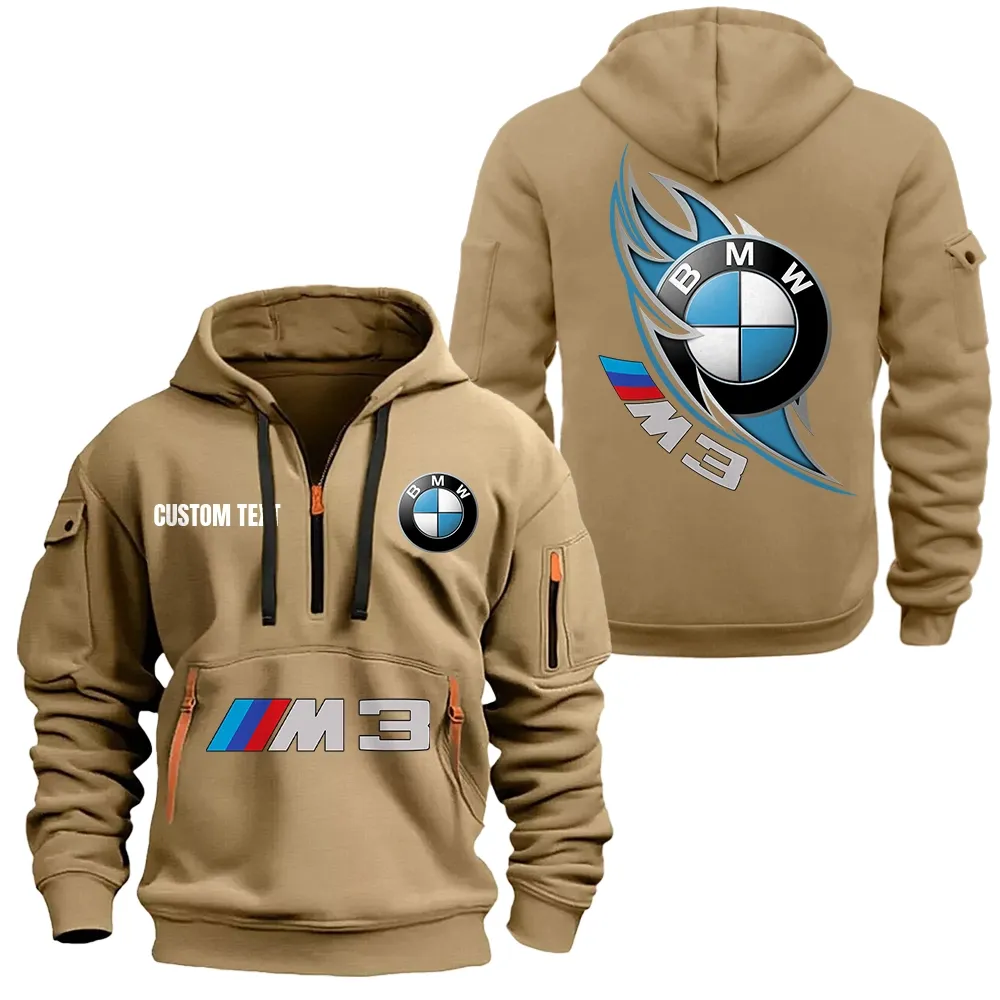 BMW M3 Hoodie Half Zipper CAR1701112029, CAR All Over Print Hoodie Half Zipper - Khaki
