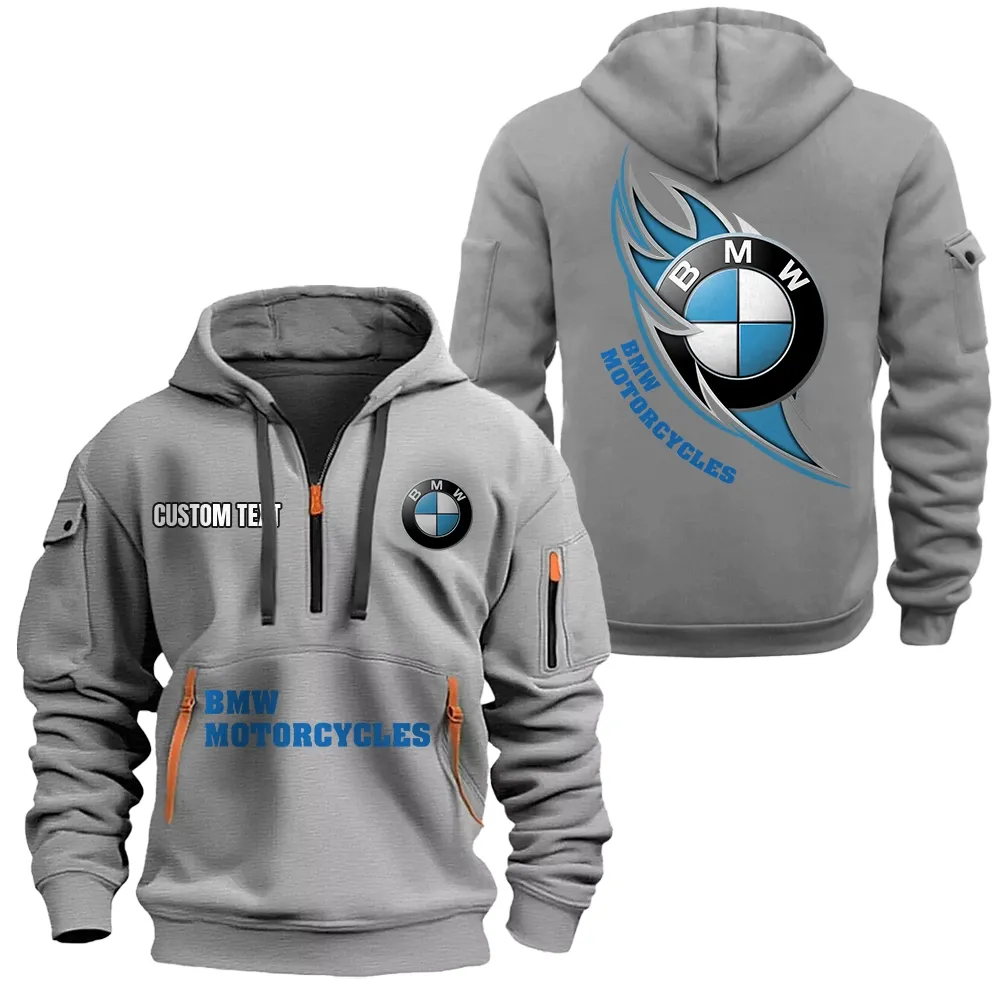 bmw motorcycles Hoodie Half Zipper CAR1701112031, CAR All Over Print Hoodie Half Zipper - Gray