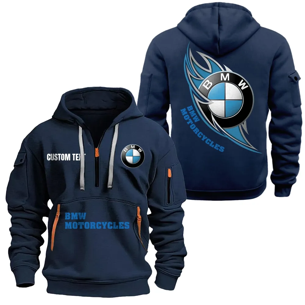 bmw motorcycles Hoodie Half Zipper CAR1701112031, CAR All Over Print Hoodie Half Zipper - Navy