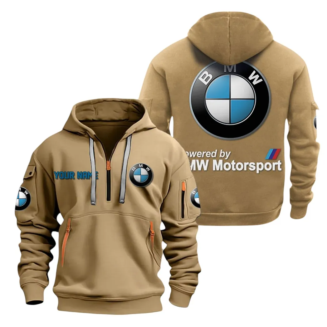 BMW Motorsport Half Zip Hoodie For Men, Gift For BMW Motorsport Lovers CAR20022125719 - Khaki