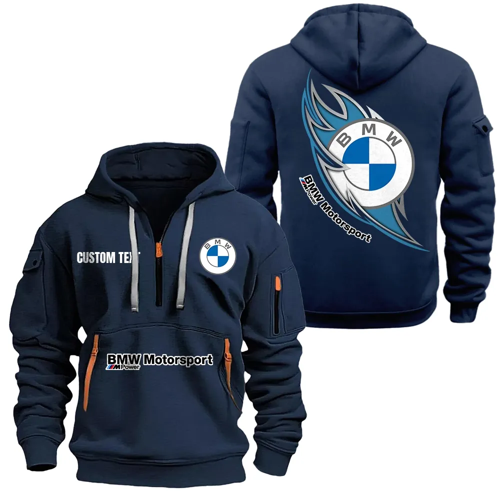 bmw racing Hoodie Half Zipper CAR1701112034, CAR All Over Print Hoodie Half Zipper - Navy