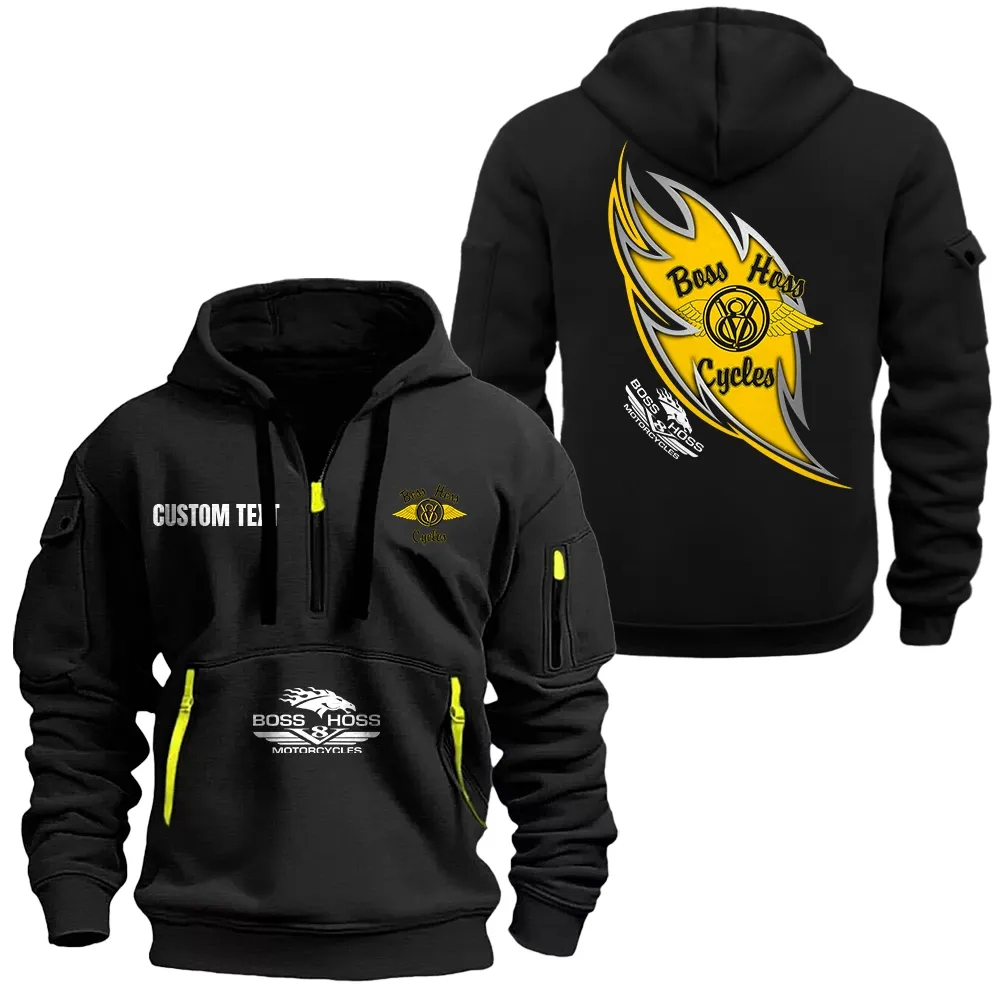 Boss Hoss Hoodie Half Zipper CAR1701112037, CAR All Over Print Hoodie Half Zipper - Black