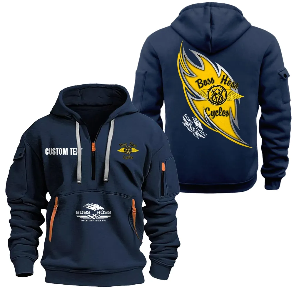 Boss Hoss Hoodie Half Zipper CAR1701112037, CAR All Over Print Hoodie Half Zipper - Navy