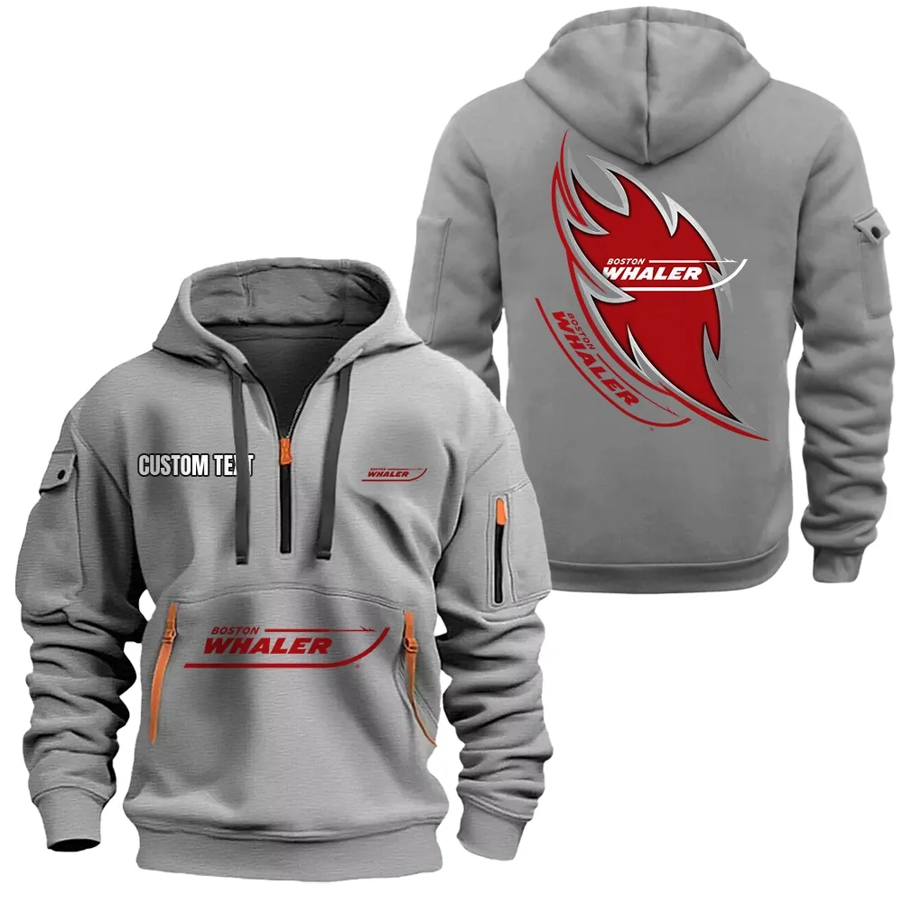 Boston Whaler Hoodie Half Zipper CAR1701112038, CAR All Over Print Hoodie Half Zipper - Gray