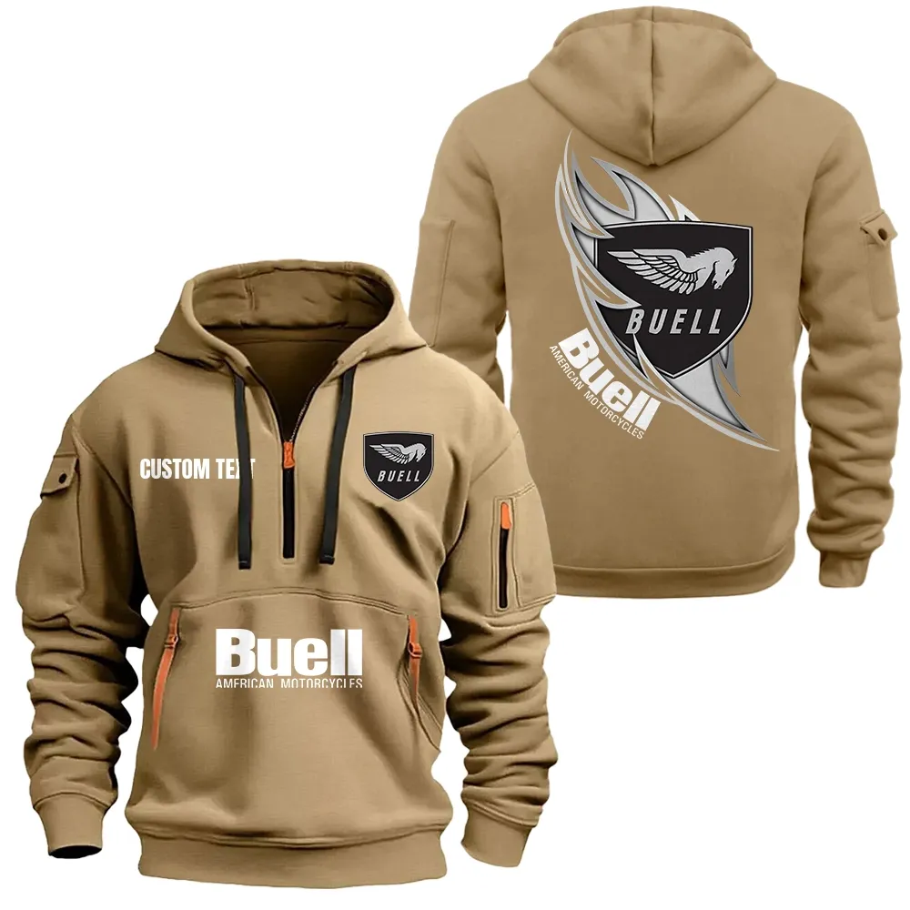 Buell Motorcycle Hoodie Half Zipper CAR1701112040, CAR All Over Print Hoodie Half Zipper - Khaki