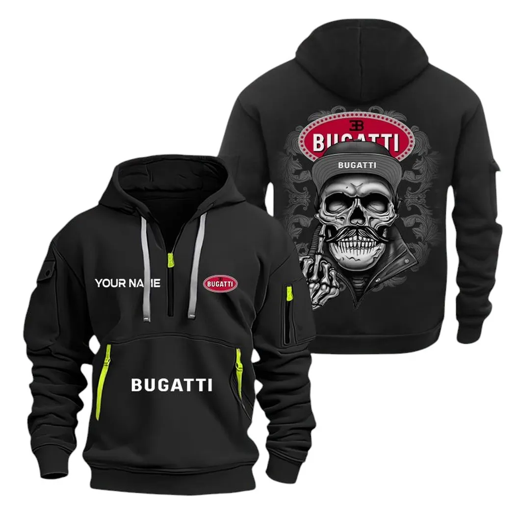 Bugatti Half Zip Hoodie For Men, Gift For Bugatti Fan CAR166022625130 - Black