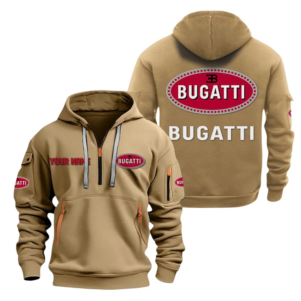 Bugatti Half Zip Hoodie For Men, Gift For Bugatti Lovers CAR20022125698 - Khaki