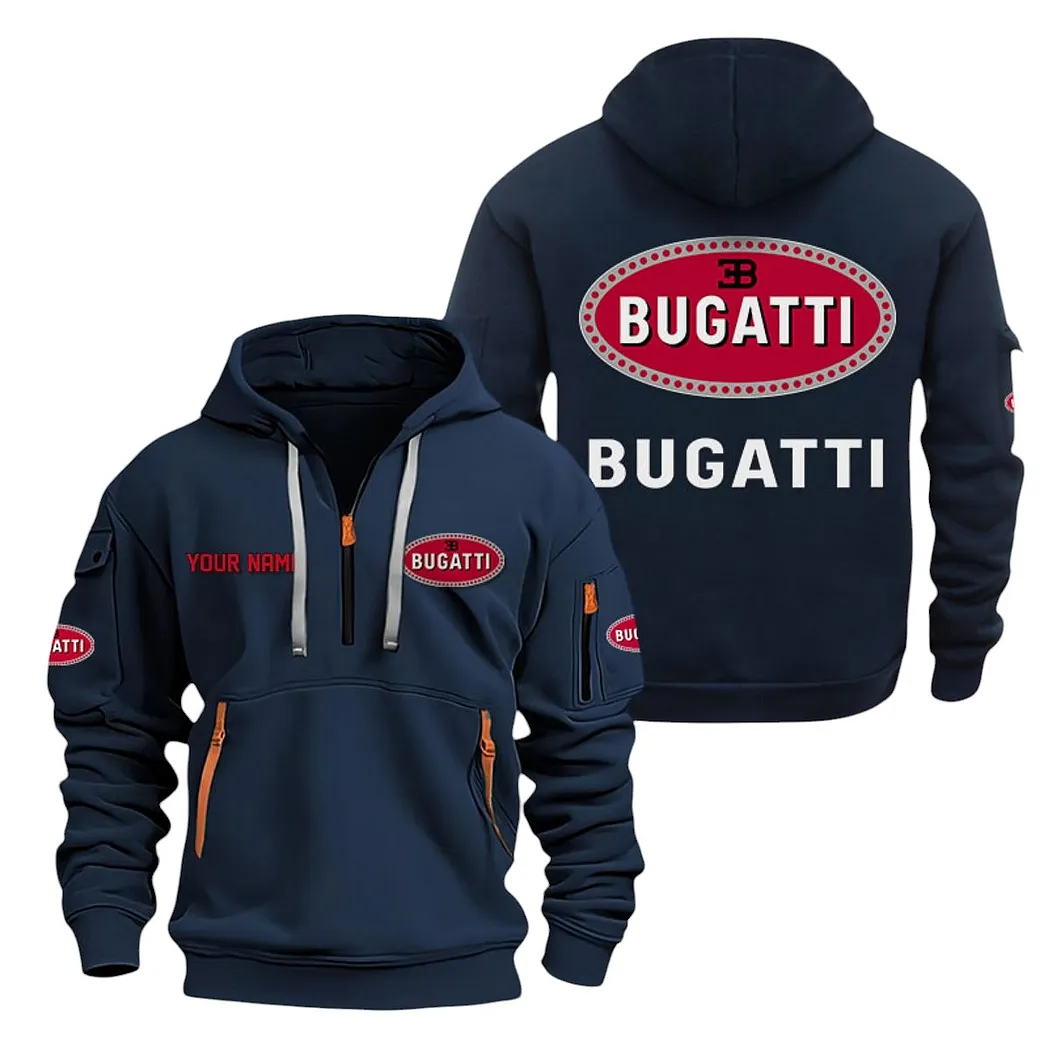 Bugatti Half Zip Hoodie For Men, Gift For Bugatti Lovers CAR20022125698 - Navy