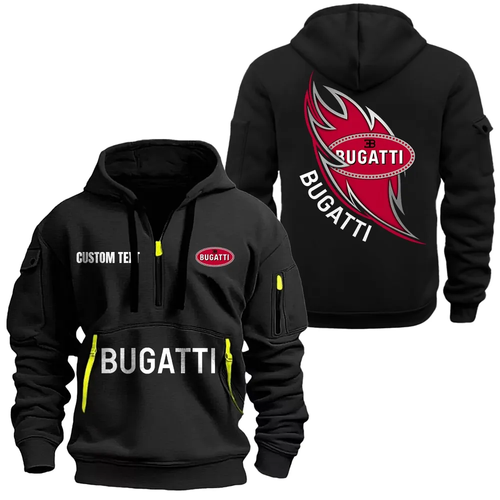 Bugatti Hoodie Half Zipper CAR1701112041, CAR All Over Print Hoodie Half Zipper - Black