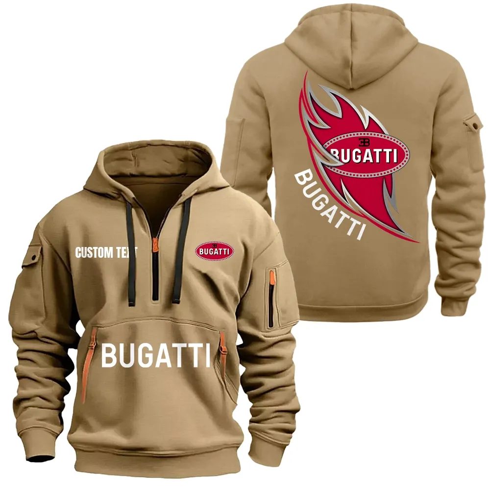 Bugatti Hoodie Half Zipper CAR1701112041, CAR All Over Print Hoodie Half Zipper - Khaki