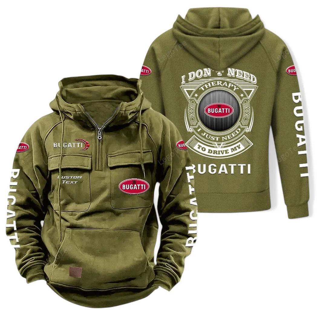 Bugatti Tactical Quarter Zip Hoodie CAR106021525047, Gifts For Men, Him, Husband, Boyfriend - Army Green
