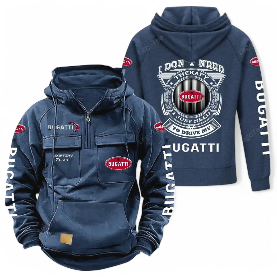 Bugatti Tactical Quarter Zip Hoodie CAR106021525047, Gifts For Men, Him, Husband, Boyfriend - Dark Blue
