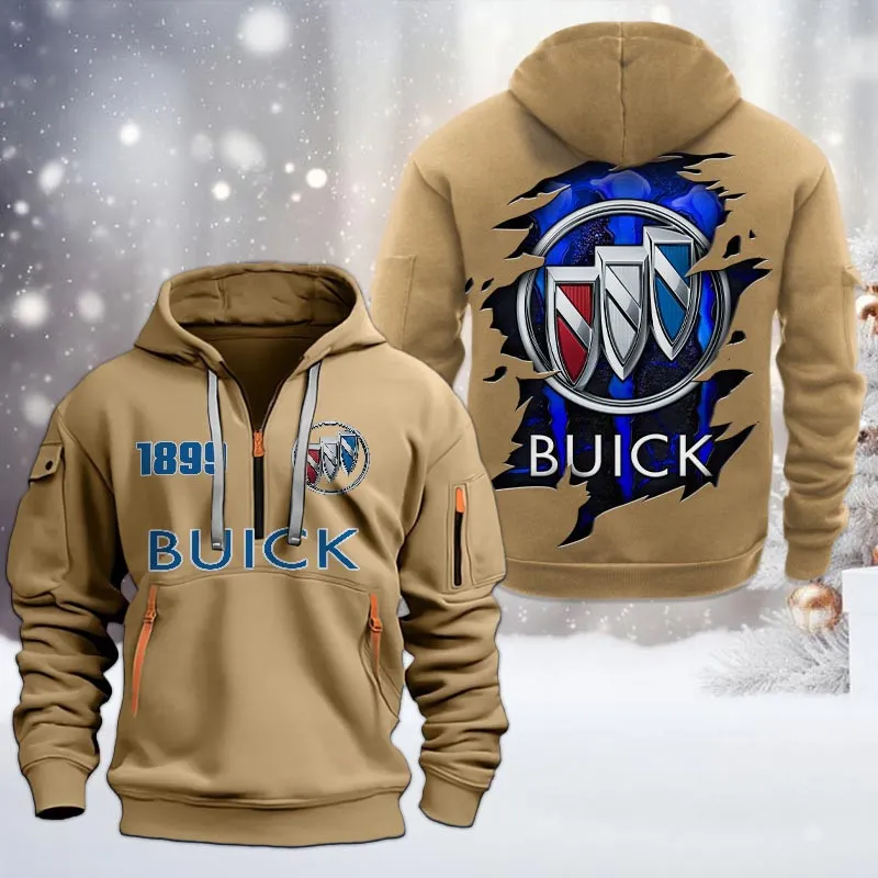 Buick Half Zip Hoodie, All Over Print Half Zip Hoodies For Men CAR198032753 - Khaki