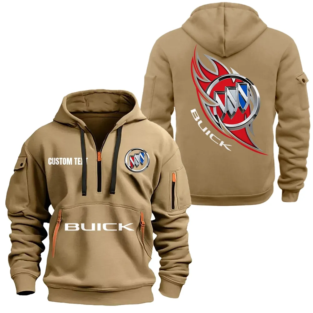 Buick Hoodie Half Zipper CAR1701112042, CAR All Over Print Hoodie Half Zipper - Khaki