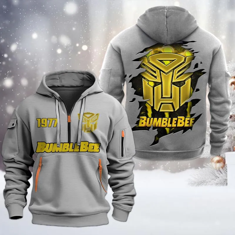 bumblebee half zip hoodie all over print half zip hoodies for men car198032738 gray