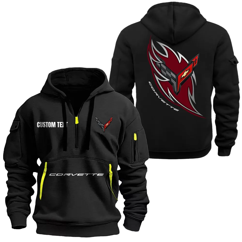 c8 corvette Hoodie Half Zipper CAR1701112043, CAR All Over Print Hoodie Half Zipper - Black