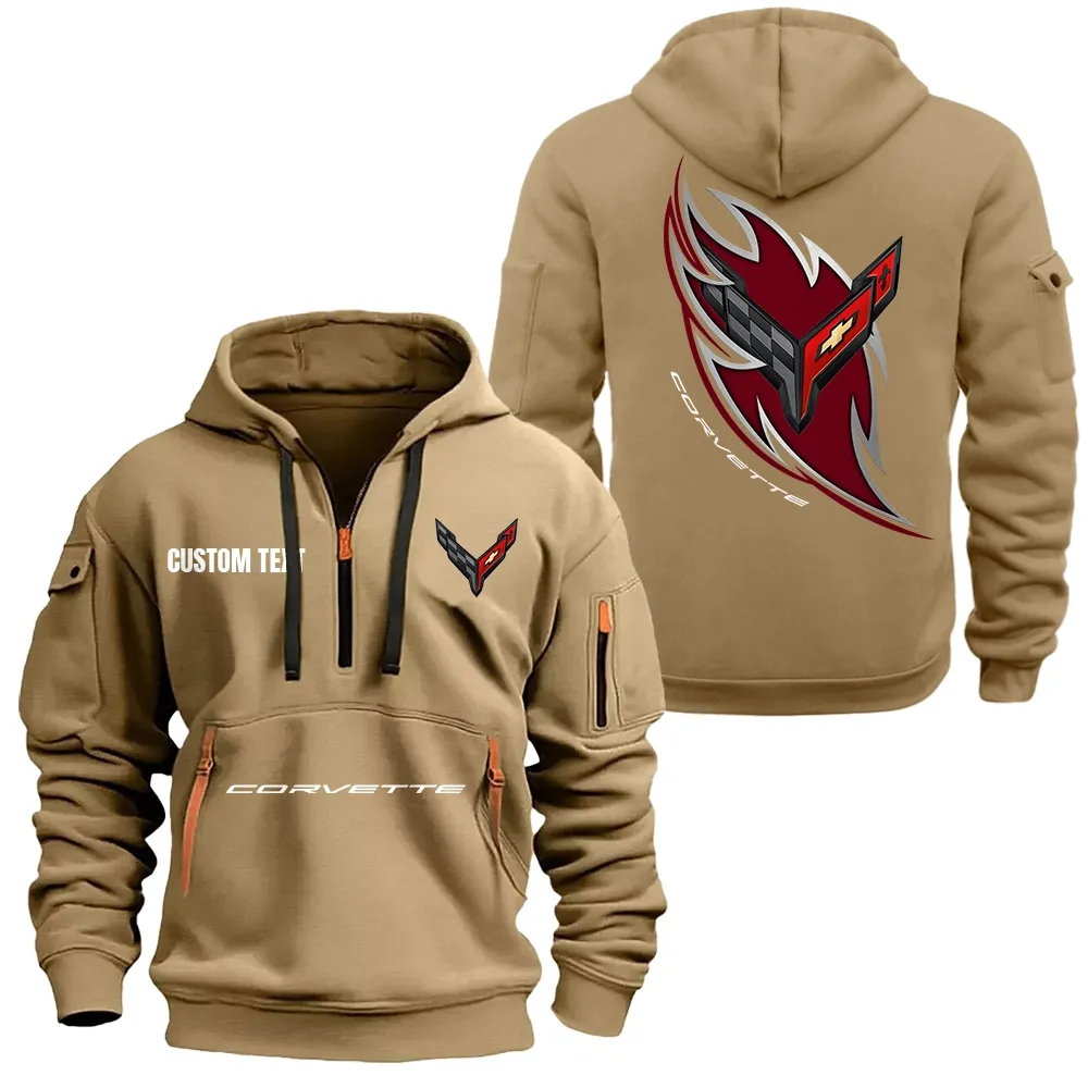 c8 corvette hoodie half zipper car1701112043 car all over print hoodie half zipper khaki