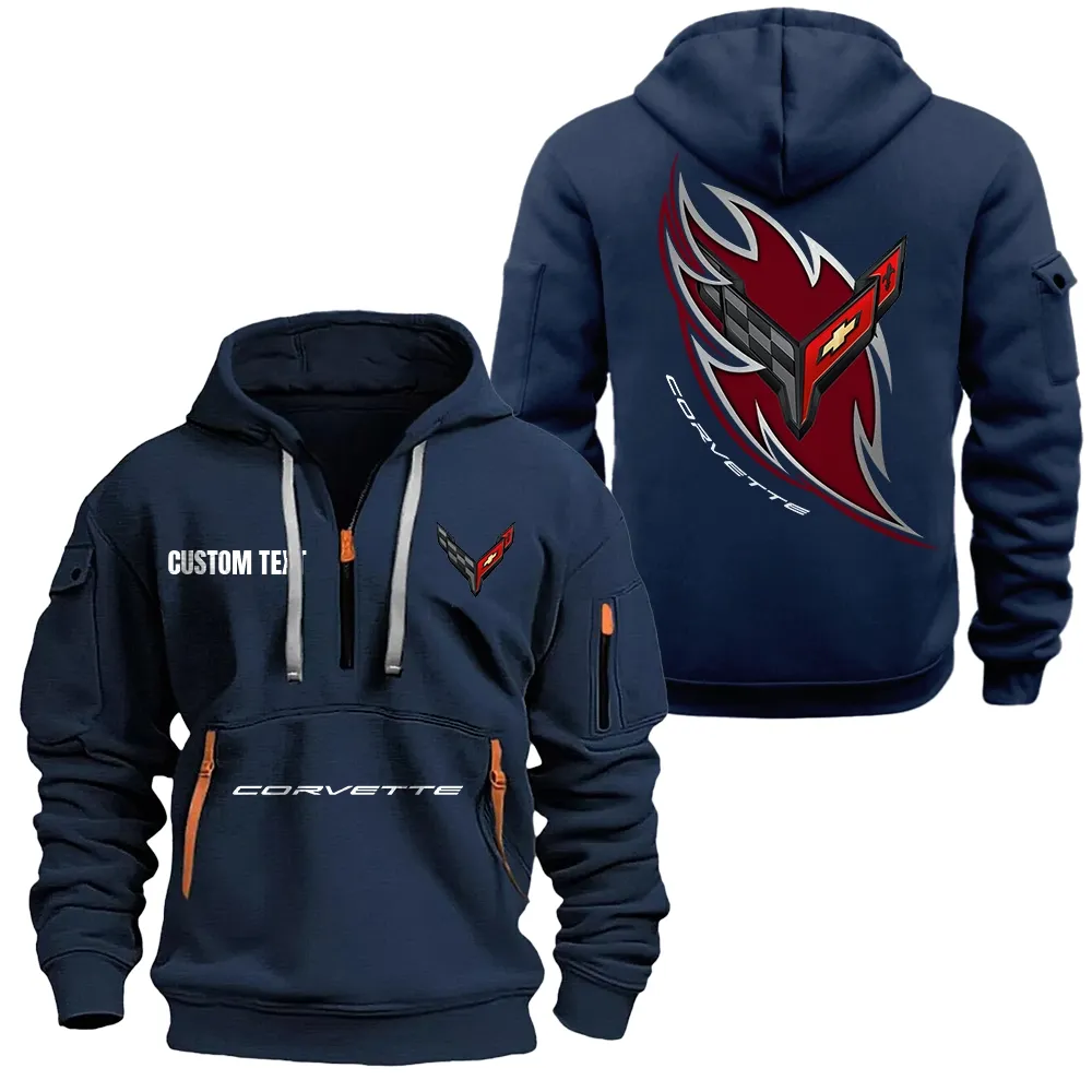 c8 corvette Hoodie Half Zipper CAR1701112043, CAR All Over Print Hoodie Half Zipper - Navy