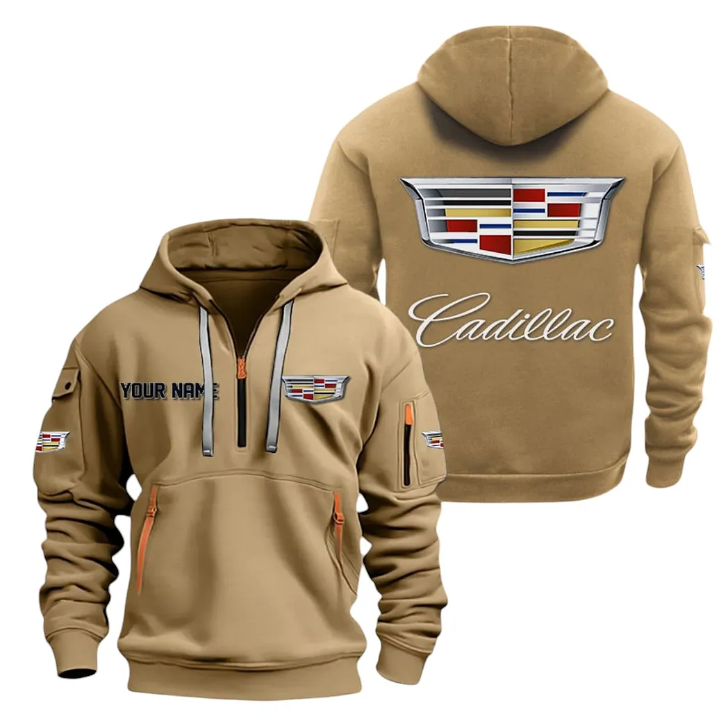 Cadillac Half Zip Hoodie For Men, Gift For Cadillac Lovers CAR20022125720 - Khaki