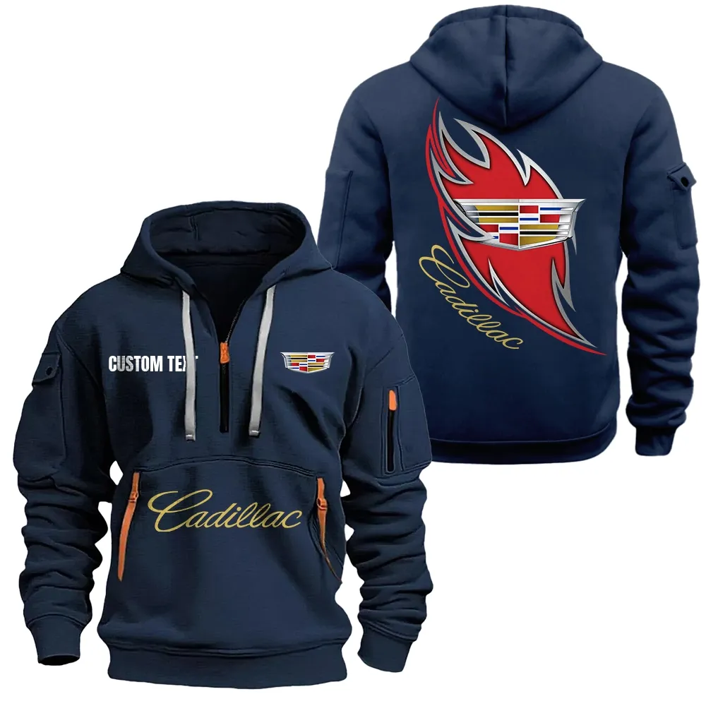 Cadillac Hoodie Half Zipper CAR1701112044, CAR All Over Print Hoodie Half Zipper - Navy